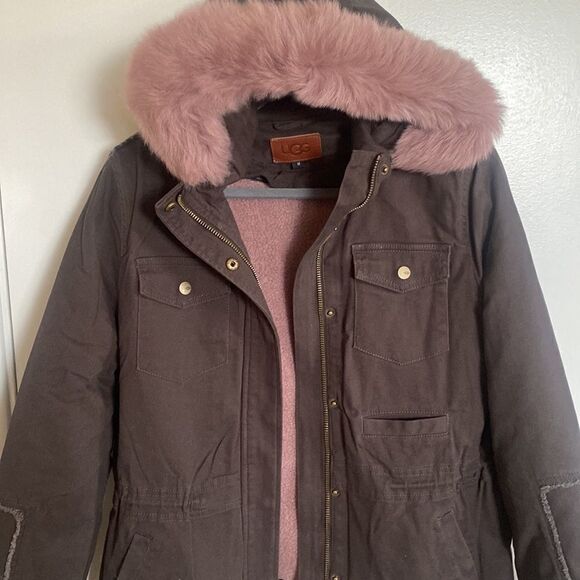 NWT-UGG Australia Convertible Field Parka Jacket Olive with pink-SIZE Medium - Picture 5 of 16